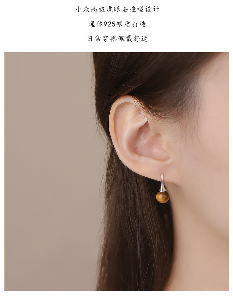 D廠-S925純銀輕奢虎眼石耳鉤女復古高級感個性小眾簡約耳鉤「YC9338E」25.04-3
