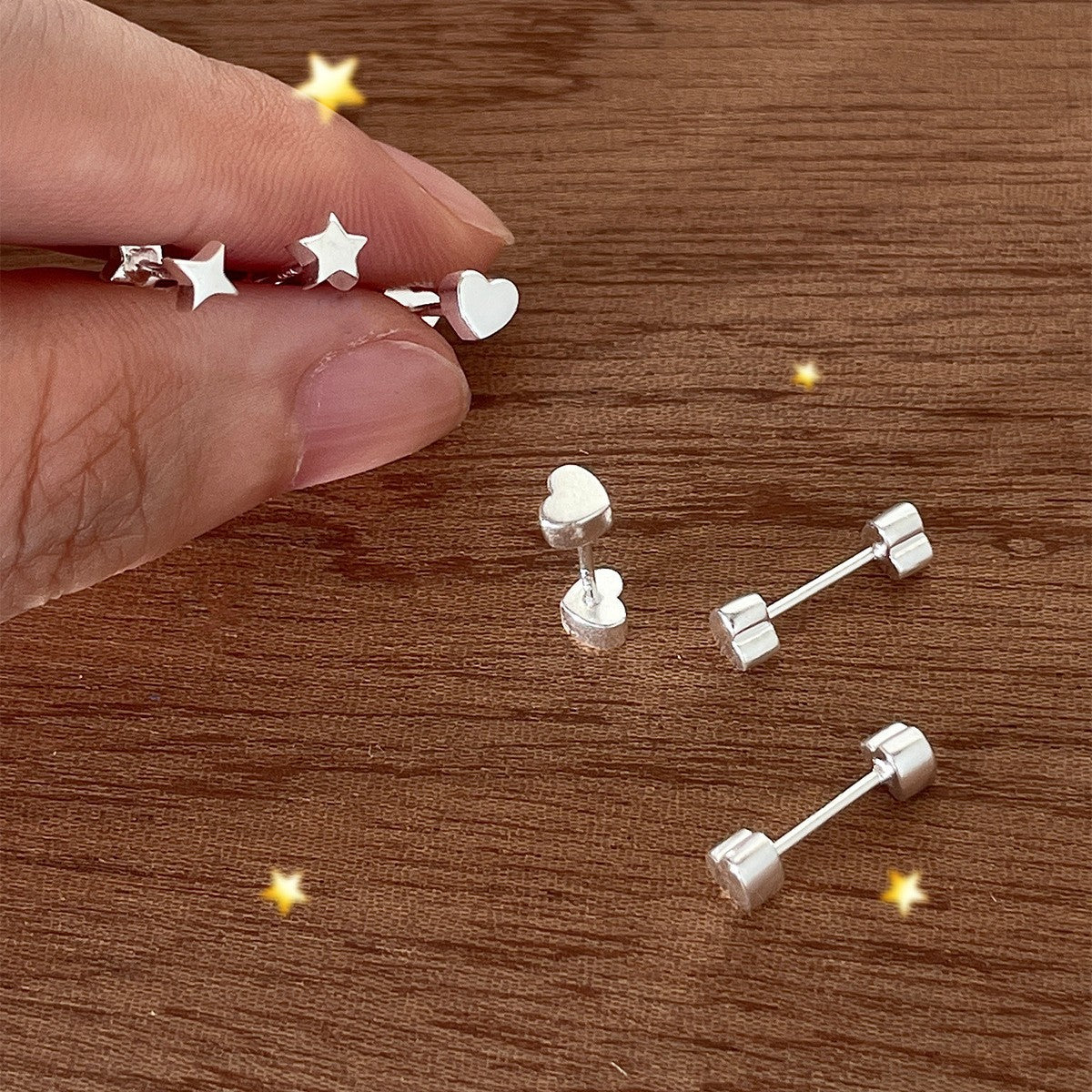 C廠-簡約日常925銀針星星耳釘女輕奢高級感愛心耳環小眾時尚學生耳飾「EH-4070」25.09-4