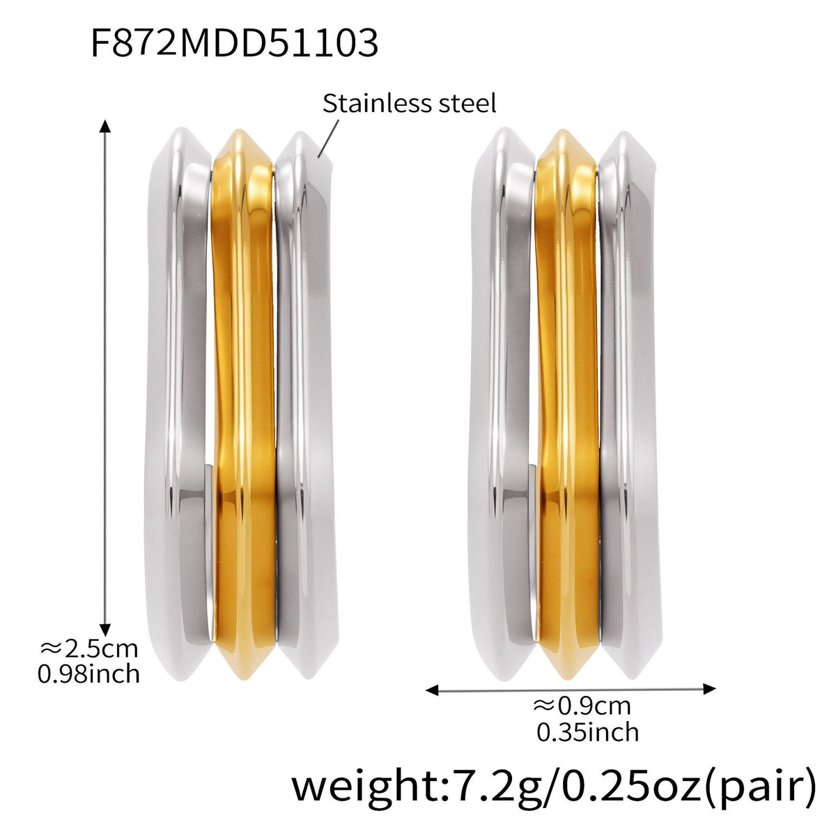 B廠-ins風小眾設計三層愛心形耳環不鏽鋼18k鍍金耳釘不掉色耳飾「F753」25.11-1