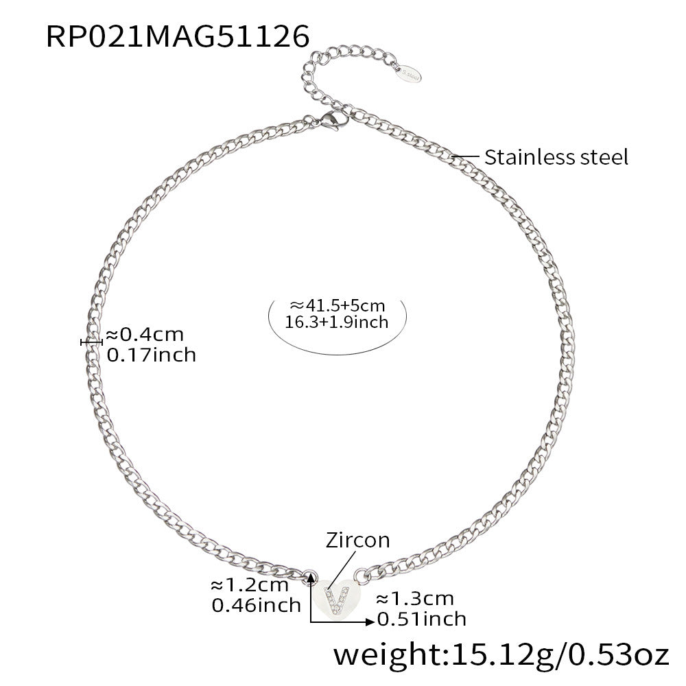 B廠-不鏽鋼愛心字母鑲嵌鋯石吊墜項鍊手鍊套裝 歐美個性首飾鍍18k真金「RP021」25.12-1