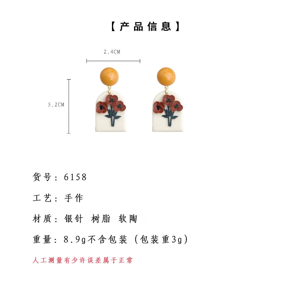 A廠-夏日新款軟陶氣質甜美風誇張女神大花朵耳飾浪漫手工耳環工廠飾品「6158-6164」25.06-1
