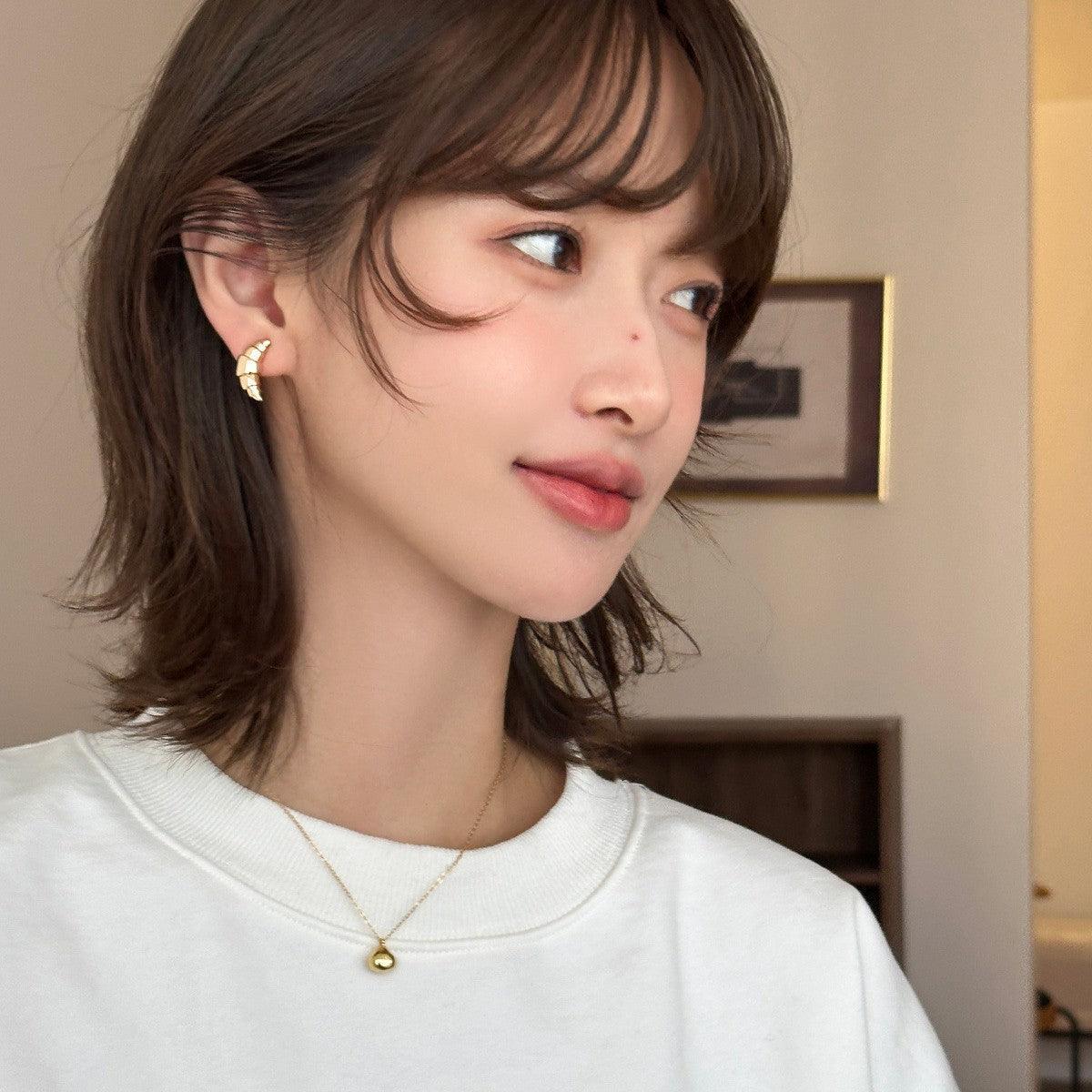 C廠-歐美個性牛角包耳釘女時尚小眾設計銀針耳環百搭個性冷淡風耳飾「EH-3471」25.04-2