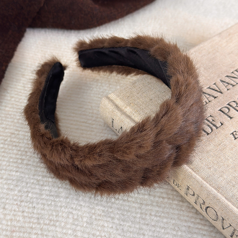 E廠-秋冬日常百搭通勤新款純色毛絨髮箍時尚洋氣百搭髮卡髮飾頭飾品女「27765」25.12-2