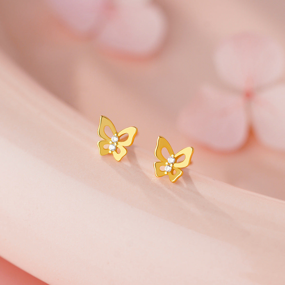 D廠-足銀S999精美甜美蝴蝶鋯石耳環女文藝輕奢高級感新款爆款耳環「YC9489E_1」25.12-1
