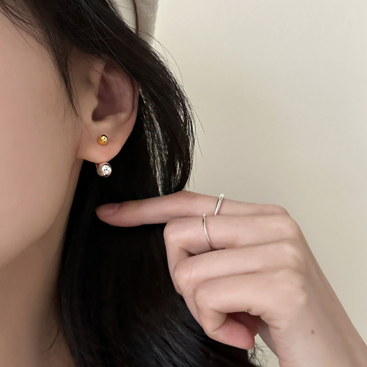C廠-925銀針金銀撞色耳釘女小眾高級感氣質百搭耳環輕奢時尚休閒耳飾「EH-3634」25.08-3