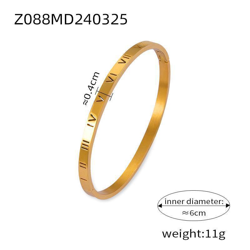 B廠-復古小眾個性獨特簡約飾品雕刻羅馬數字設計感鑲鑽鈦鋼鍍金手鐲「Z088」24.03-5