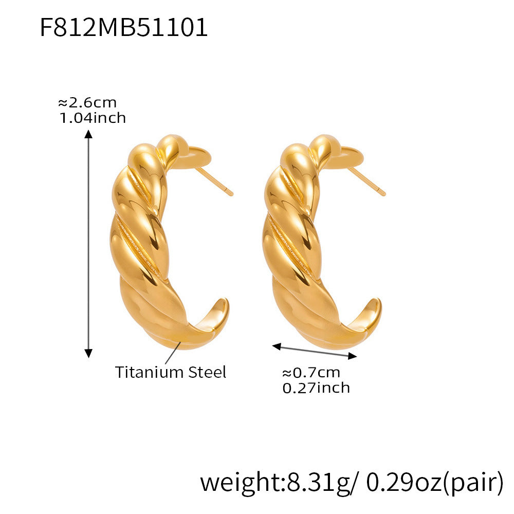B廠-新款不鏽鋼幾何扭紋滴油耳環琺瑯彩釉時尚個性耳飾鍍18k金「F812」25.11-1