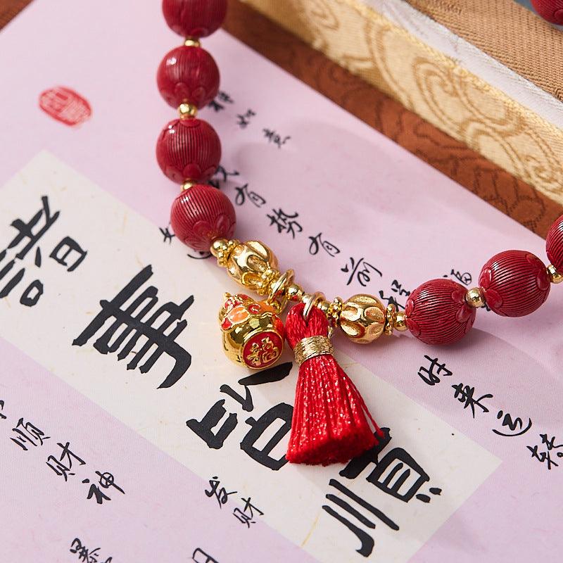 AS廠-原礦高含量8MM帝王砂手串寶葫蘆麥穗古法絲絨高級感朱砂手鍊批發「WA0810864」25.03-4