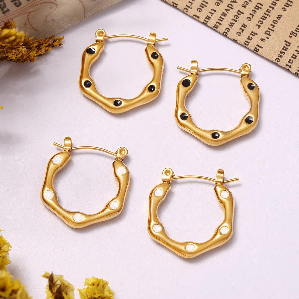 B廠-歐美氣質耳圈 幾何U形滴油耳環鈦鋼18K Gold Plated  PVD耳飾品女「F1625」24.09-2