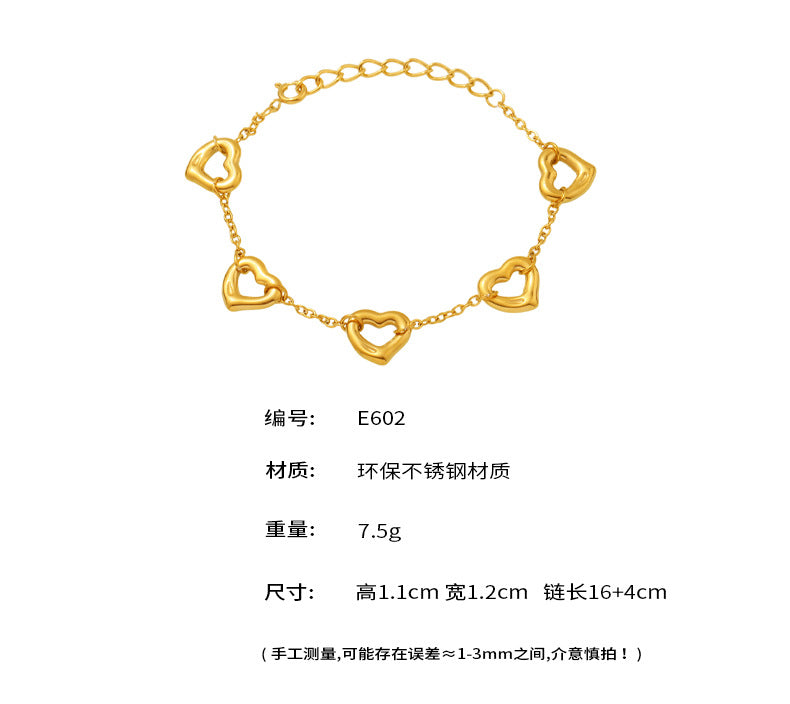 B廠-不鏽鋼珠寶扣鏤空愛心焊口手鍊18K鍍真金小眾設計心形飾品「E602」25.04-4