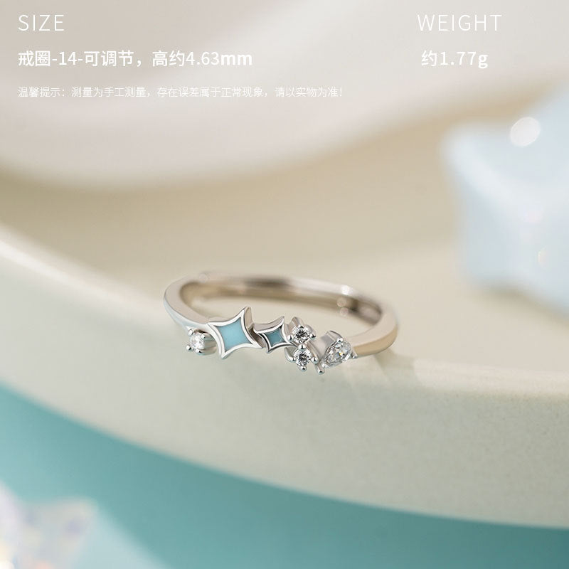 D廠-原創S999足銀四芒星情侶對戒流星超閃夜光甜美個性戒指批發「YC3291R_1」25.10-2