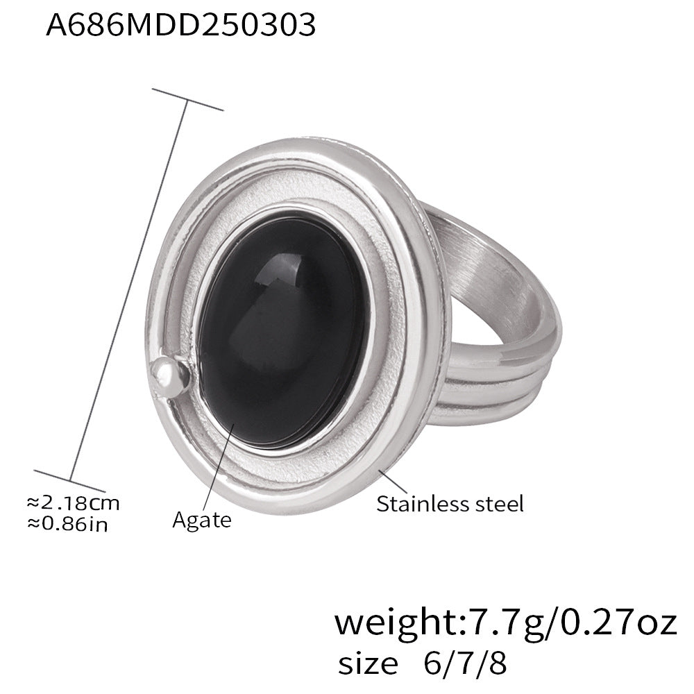 B廠-不鏽鋼天然瑪瑙吊墜OT扣項鍊個性優雅氣質戒指套裝鍍18k金不掉色「P1889」25.12-2