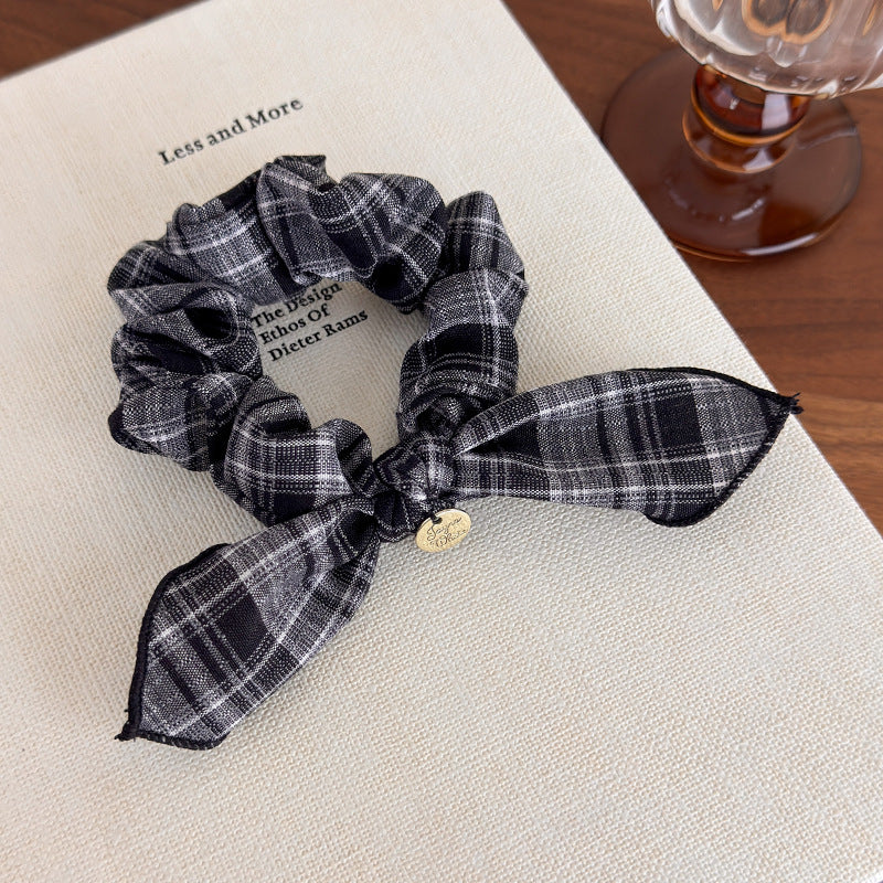 E廠-復古格紋學院風蝴蝶結髮圈減齡時尚百搭髮繩皮筋小腸髮圈頭飾品「27646」25.11-1
