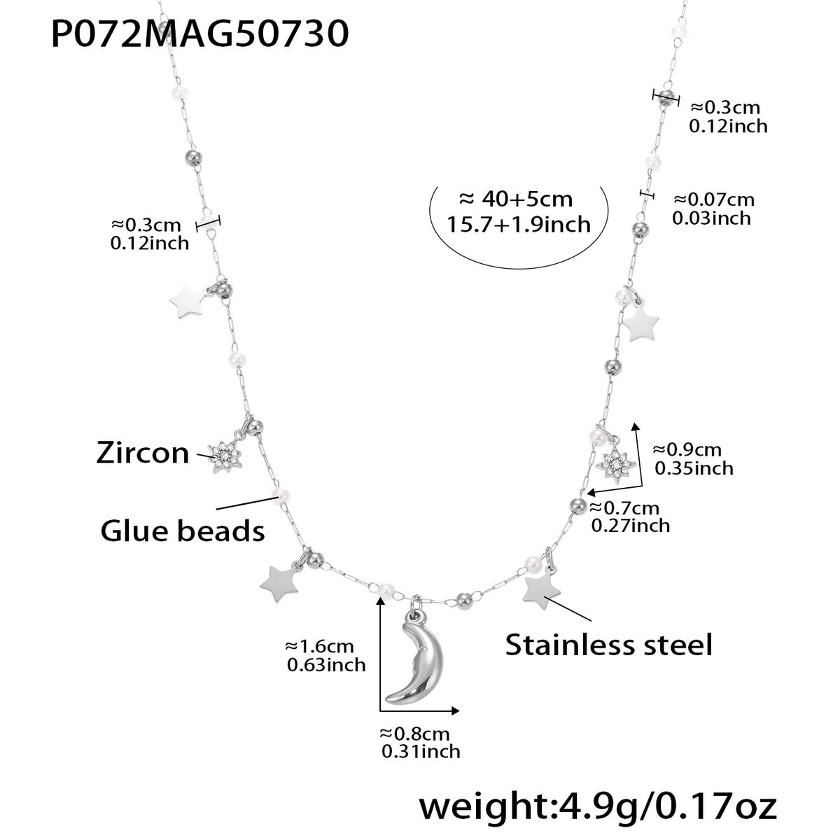 B廠-18K金鋯石八芒星多配件鎖骨項鍊不鏽鋼氣質百搭首飾不掉色「P057」25.08-2