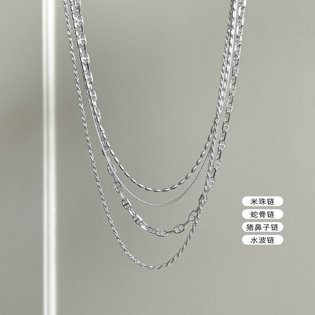 C廠-925純銀米珠項鍊女個性獨特清冷感豬鼻子鎖骨鏈小眾高級感頸鏈「XL-955」24.05-2