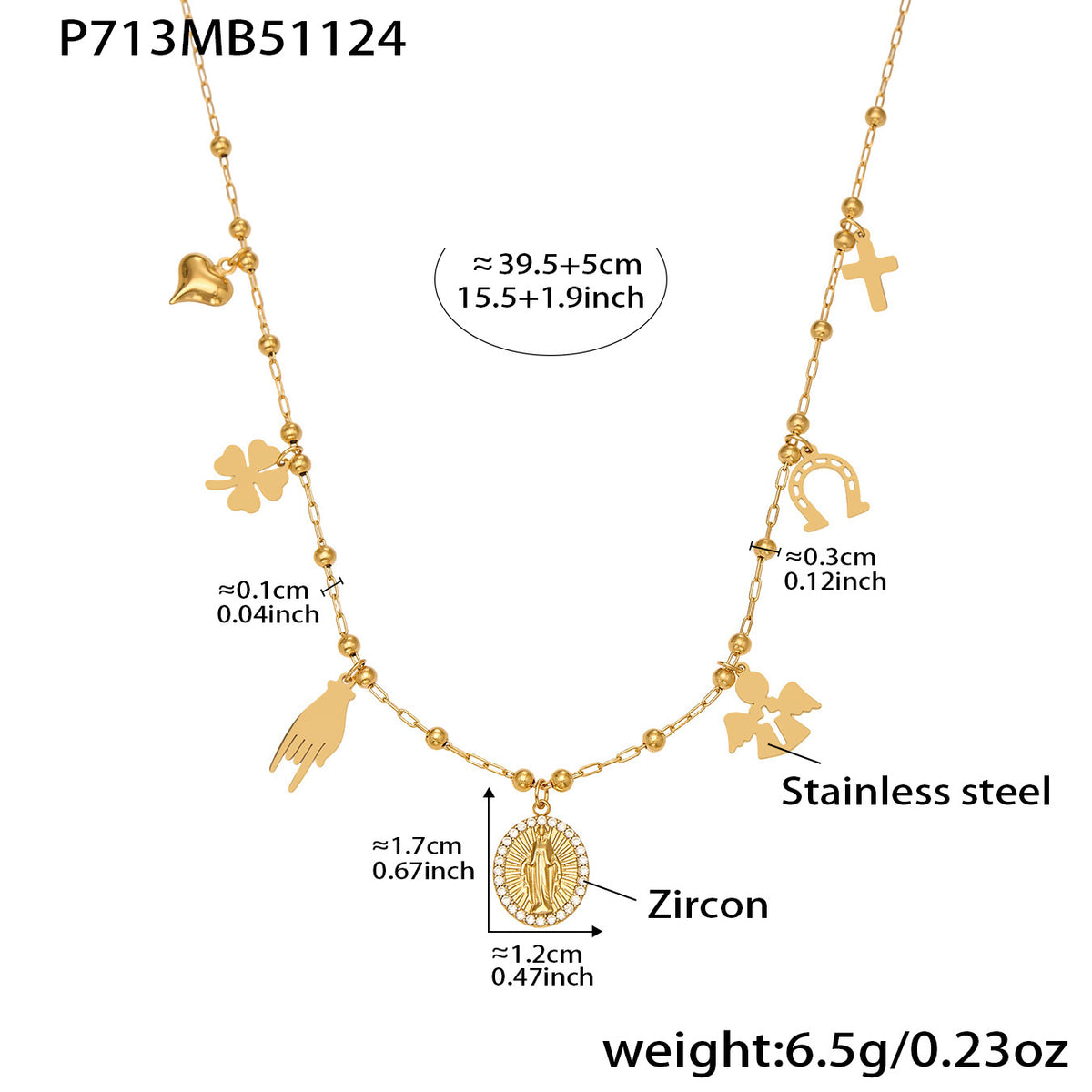 B廠-不鏽鋼DIY多配件鑲嵌鋯石吊墜十字夾珠項鍊鍍18k真金跨境時尚飾品「P732」25.11-4