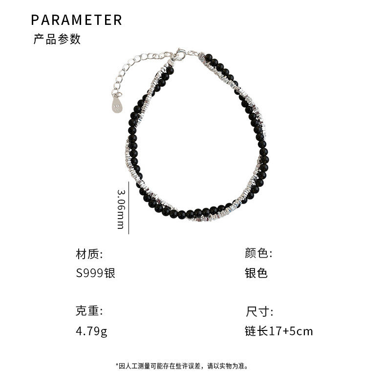 D廠-S999足銀簡約黑曜石雙圈手鍊女氣質獨特時尚文藝送禮手飾批發「YC4353SL_1」25.07-2
