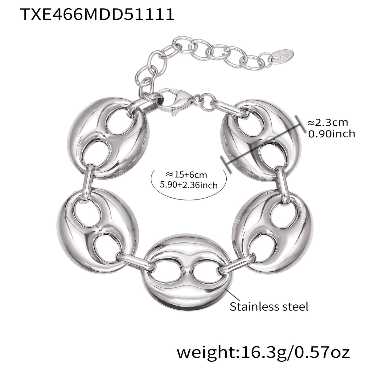 B廠-時尚輕奢風光面橢圓形豬鼻子項鍊手鍊套裝不鏽鋼鍍18k真金「TXP466」25.11-3