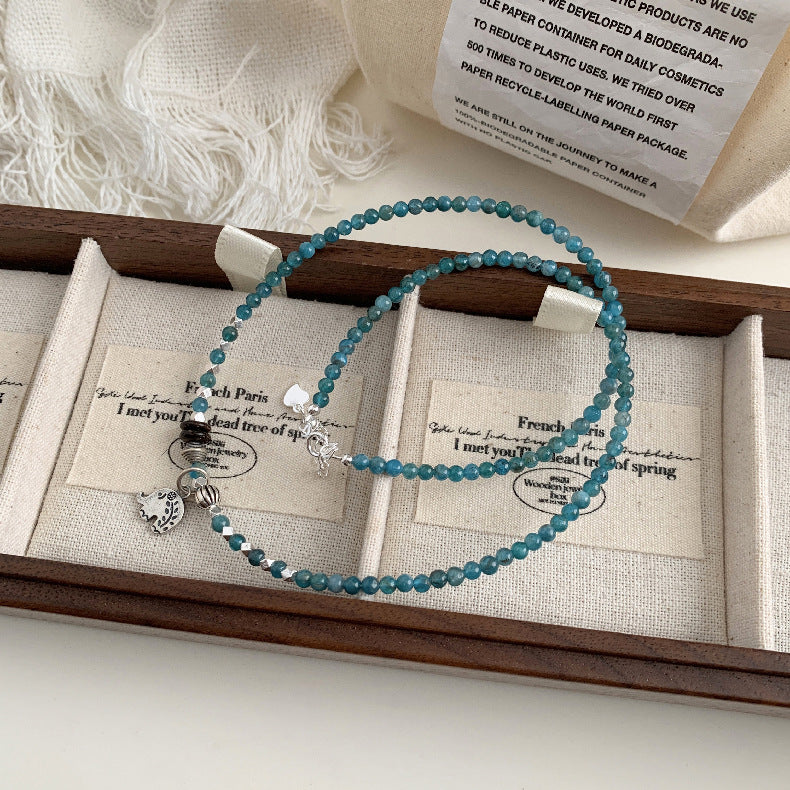 C廠-泰國清邁手工銀復古泰銀大象小象S925項鍊銀手鍊天然藍磷灰手鍊「1545」25.11-2