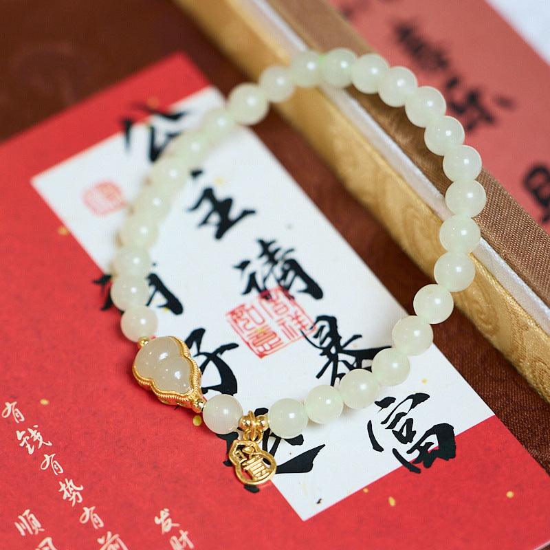 AS廠-天然和田玉手鍊女S925銀吉祥如意葫蘆玉石手串輕奢高級感手飾批發「TY0611037」25.03-3