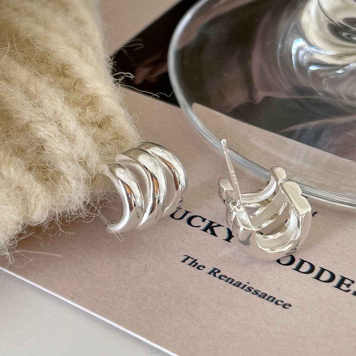 F廠-韓國韓版925純銀耳釘韓風INS極簡波紋耳環耳扣銀耳釘女「C878」25.12-1