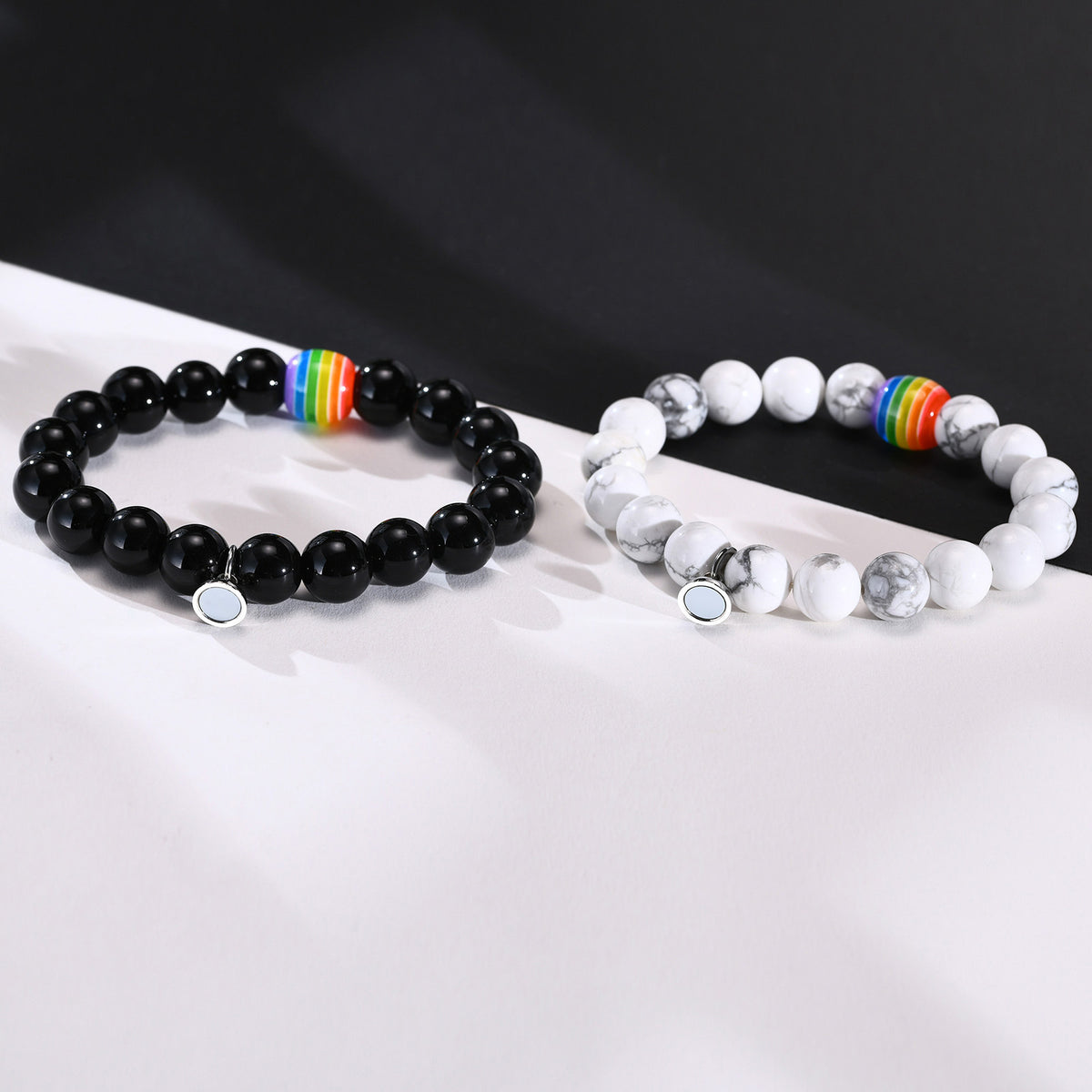 G廠-彩色珠子黑瑪瑙白松石串珠情侶手鐲飾品「CB-118」25.05-2