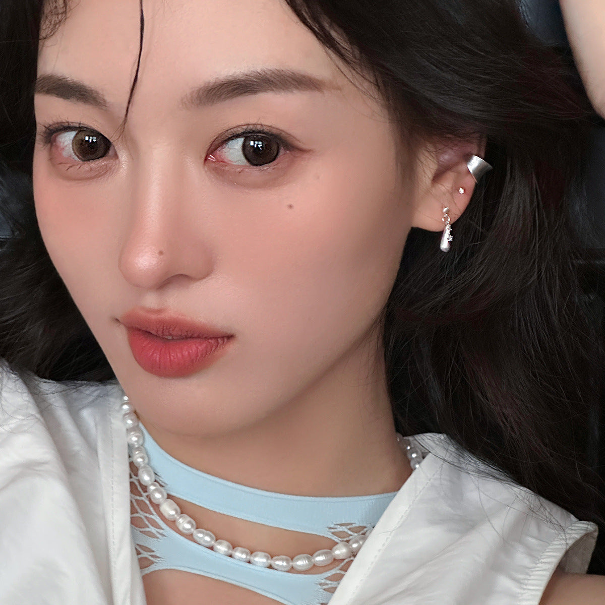 C廠-清冷感拉絲水滴鋯石耳釘女溫柔小眾高級耳環簡約時尚氣質百搭耳飾「EH-3700」25.07-2