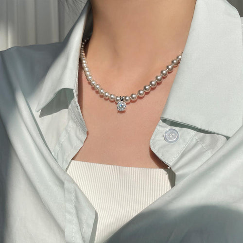 C廠-法式復古灰珍珠項鍊女精緻時尚高級感純銀鋯石鎖骨鏈春季新款頸鏈「XL-925」24.03-2 - 安蘋飾品批發