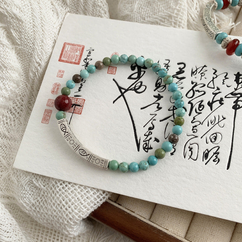 C廠-新中國國風古風錦鯉小魚兒朱砂紅瑪瑙菩提鋁鎂礦S925純銀手鍊「1541-1542」25.11-2