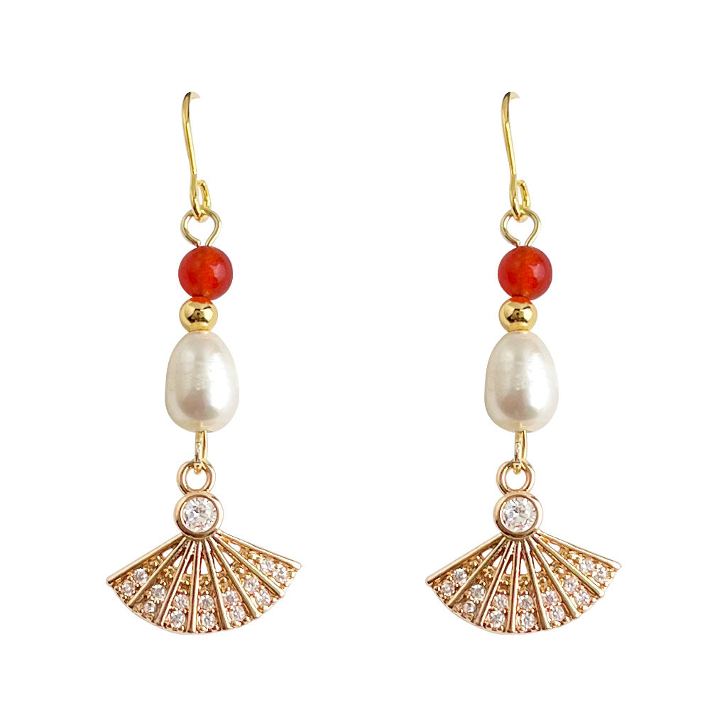 A廠-淡水珍珠新中式宮廷風手工藝設計感微鑲鋯石工廠耳飾新款耳環女「7025」25.11-1