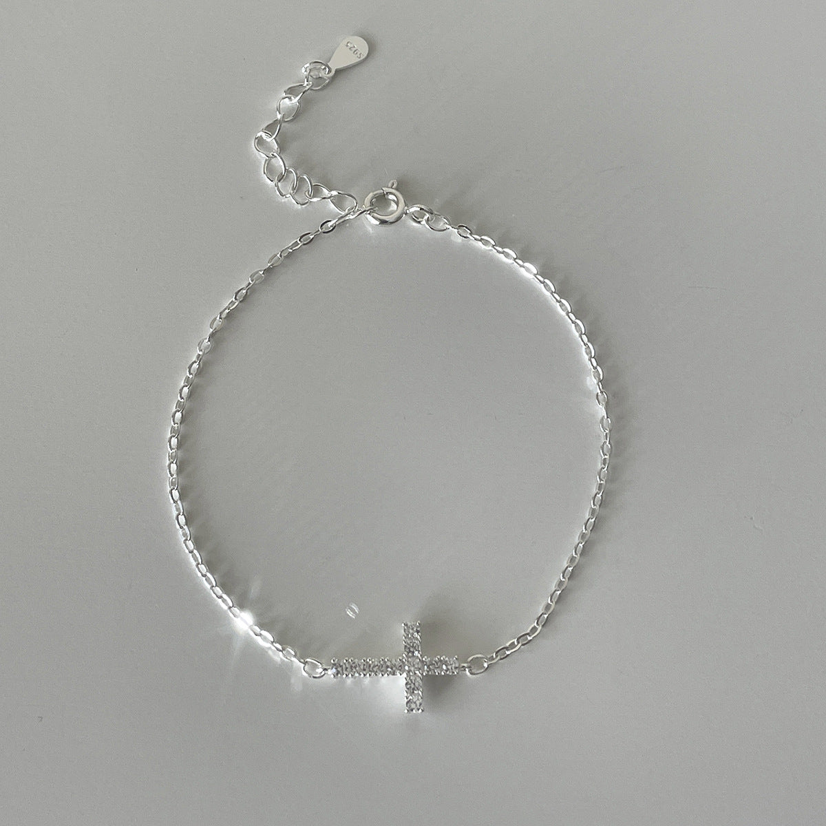 C廠-輕奢小眾愛心鋯石手鍊女高級感潮流十字架純銀手飾百搭冷淡風飾品「SL-487」25.11-1