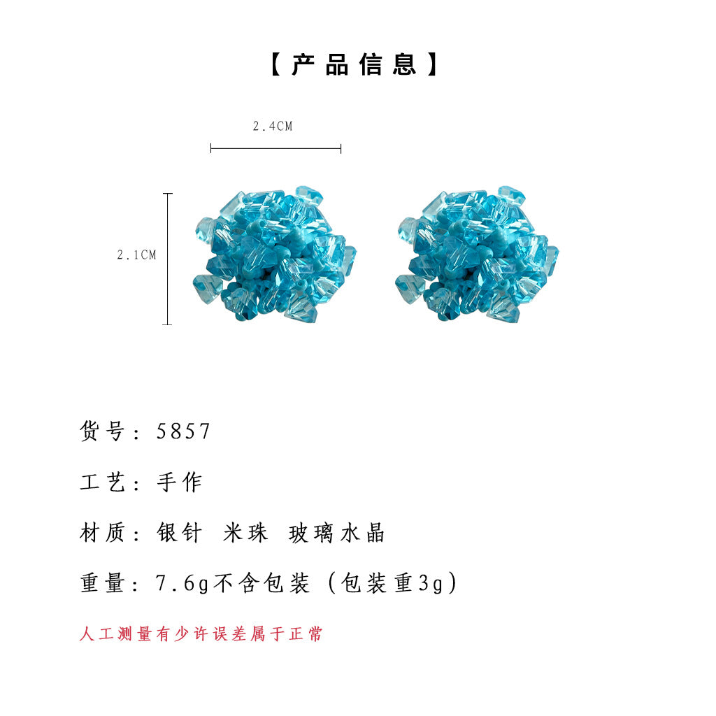A廠-甜美清新藍色繡球花手工設計師款玻璃水晶銀針耳環工廠耳飾女貨源「5857」25.04-3