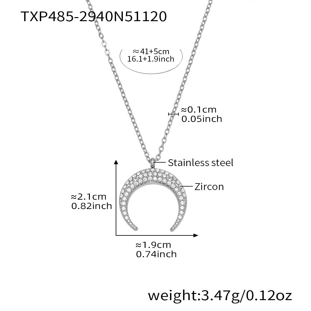 B廠-歐美熱銷新品不鏽鋼5A鋯石八芒星月牙吊墜耳環項鍊首飾套裝「TXP485」25.11-4