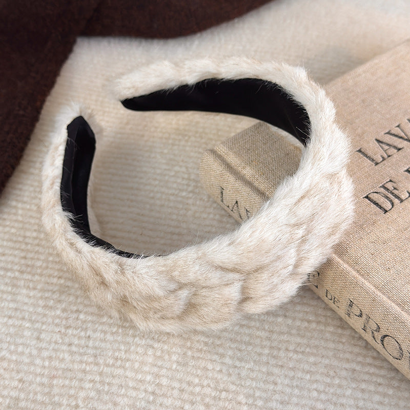 E廠-秋冬日常百搭通勤新款純色毛絨髮箍時尚洋氣百搭髮卡髮飾頭飾品女「27765」25.12-2