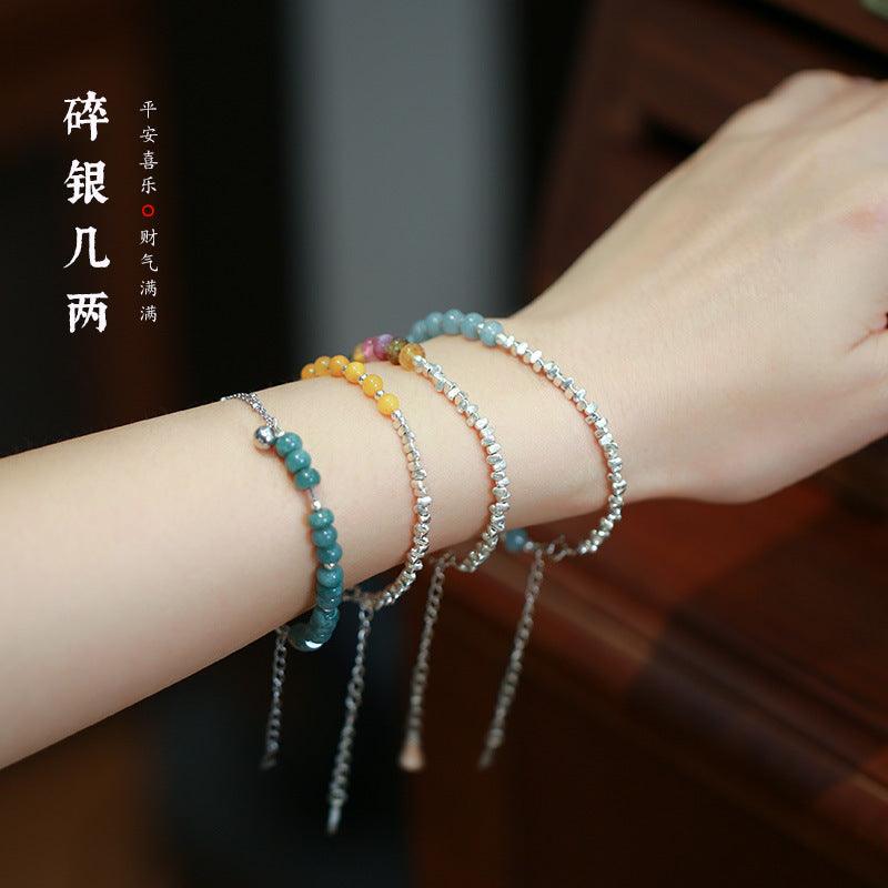 AS廠-碎銀子S925純銀手鍊女原創小眾設計天然水晶手串復古風禮物「SL121-04」25.03-3