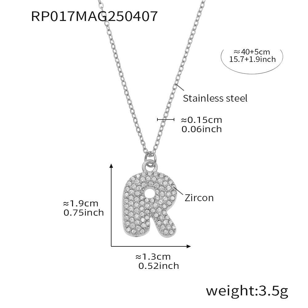 B廠-胖乎乎26個英文字母鋯石項鍊個性嘻哈不鏽鋼保色跨境飾品潮「RP017」25.04-2