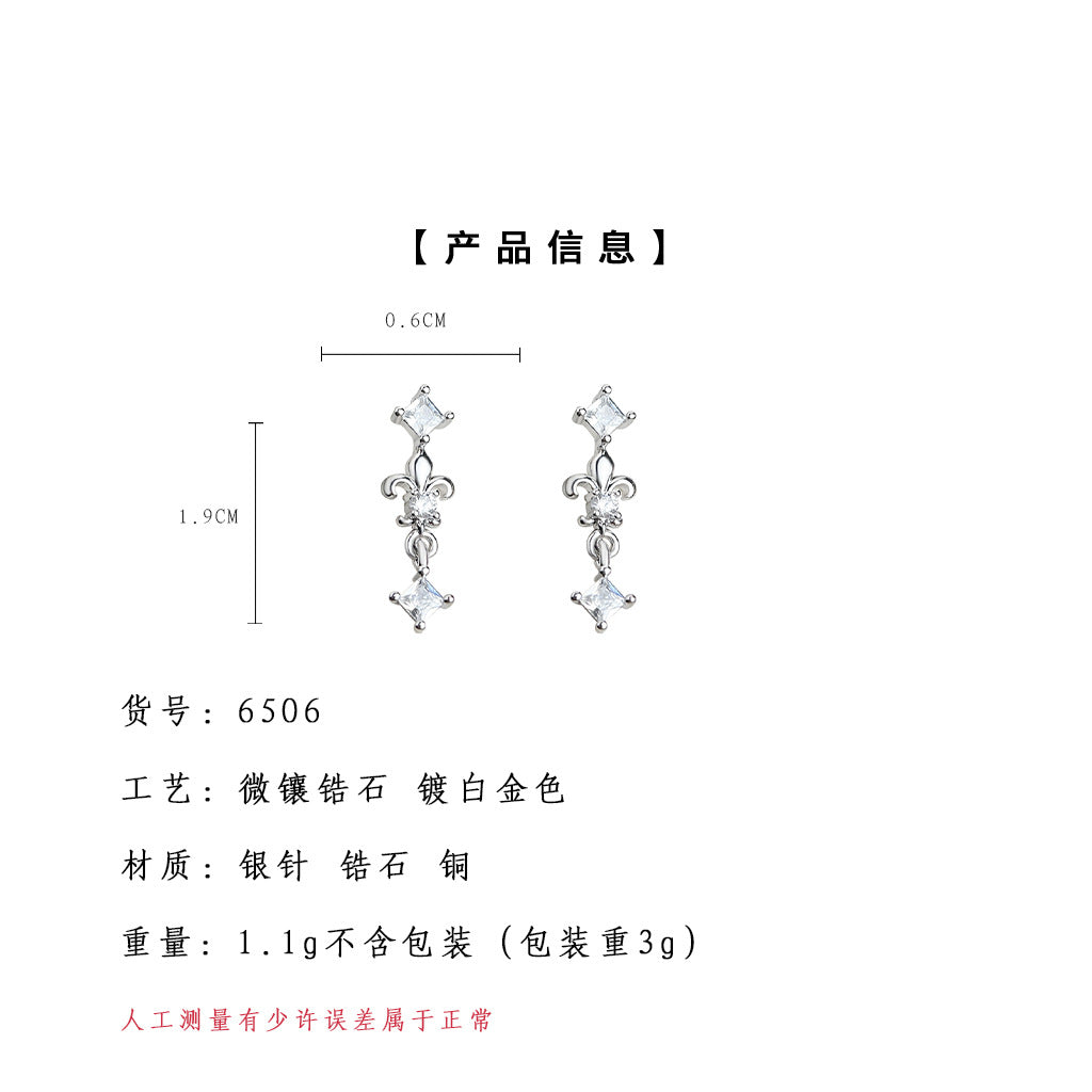 A廠-鳶尾花微鑲鋯石時尚高級感輕奢風925銀針耳飾工廠耳環「6506」25.08-1