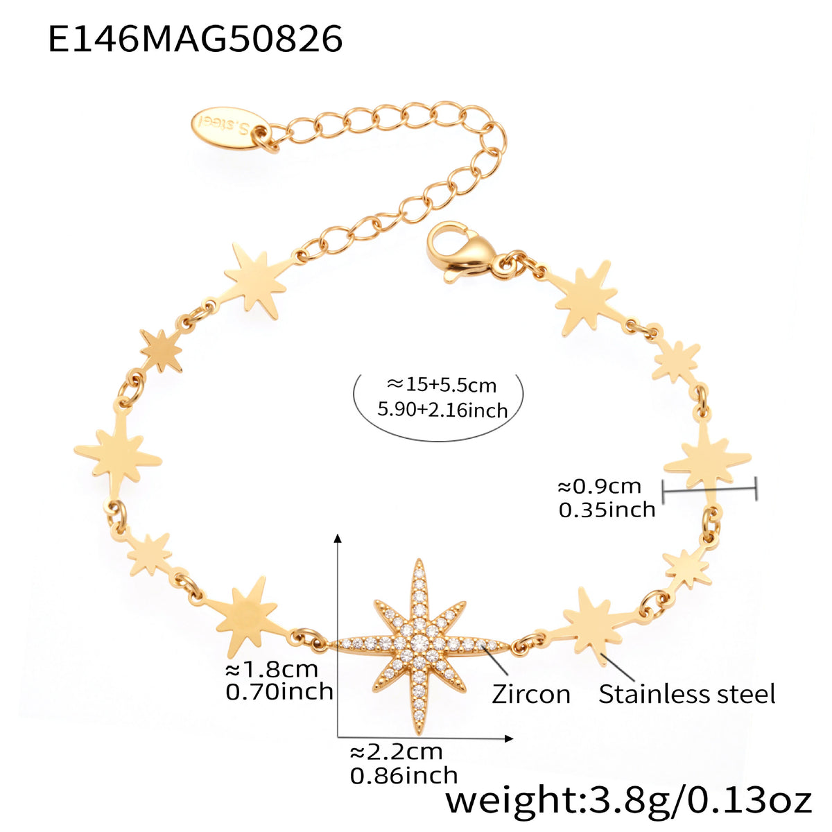 B廠-歐美不鏽鋼海洋系列滴油手鍊ins小眾設計八芒星鋯石手飾品「E145-E146-E148-S030」25.09-1
