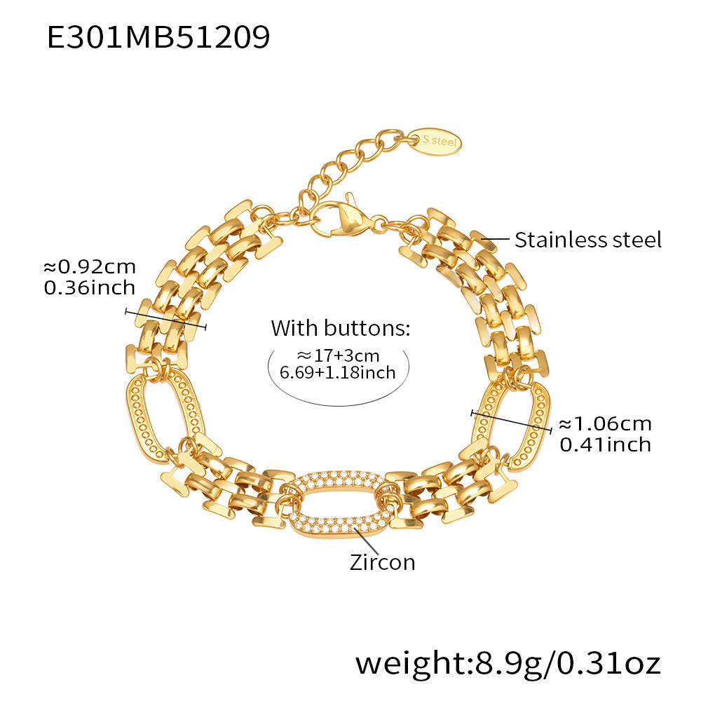 B廠-不鏽鋼超閃5A鋯石手錶鏈手鍊鍍18k真金歐美跨境簡約時尚情侶首飾「E301」25.12-3