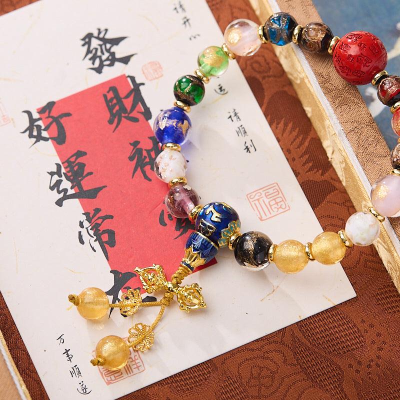 AS廠-2025蛇年寺廟香灰琉璃香灰瓷手鍊金箔琉璃手鍊百財朱砂送禮男女款「LL0810074」25.03-2