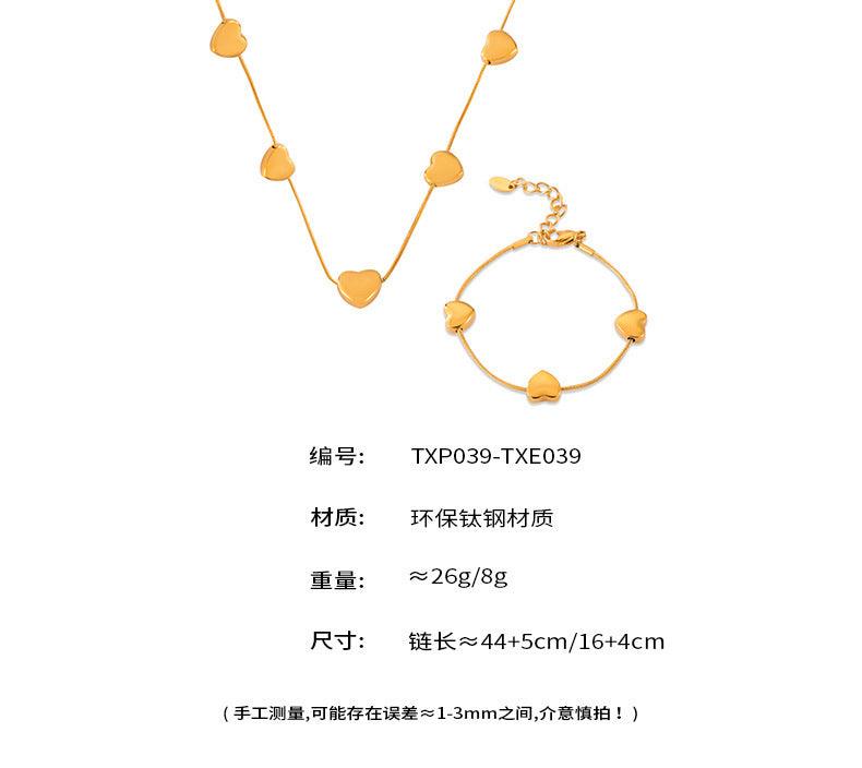 B廠-韓國新款金色愛心串珠輕奢鎖骨鏈女ins設計感鈦鋼鍍18k金項鍊飾品「P039-E039」24.05-5