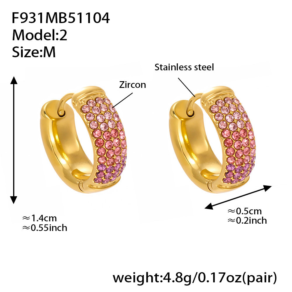 B廠-彩色鋯石拼色圓圈耳環大中小尺寸耳扣不鏽鋼鍍18k真金飾品「F931」25.11-2