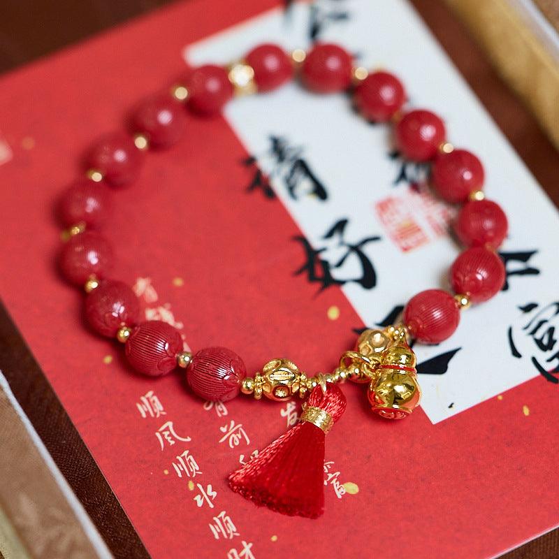AS廠-原礦高含量8MM帝王砂手串寶葫蘆麥穗古法絲絨高級感朱砂手鍊批發「WA0810864」25.03-4