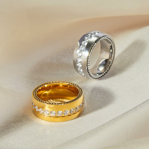 B廠-波西米亞風新款鈦鋼鑲鋯石戒指女簡約個性單排鑽金色指環廠家批發「A837」24.05-5