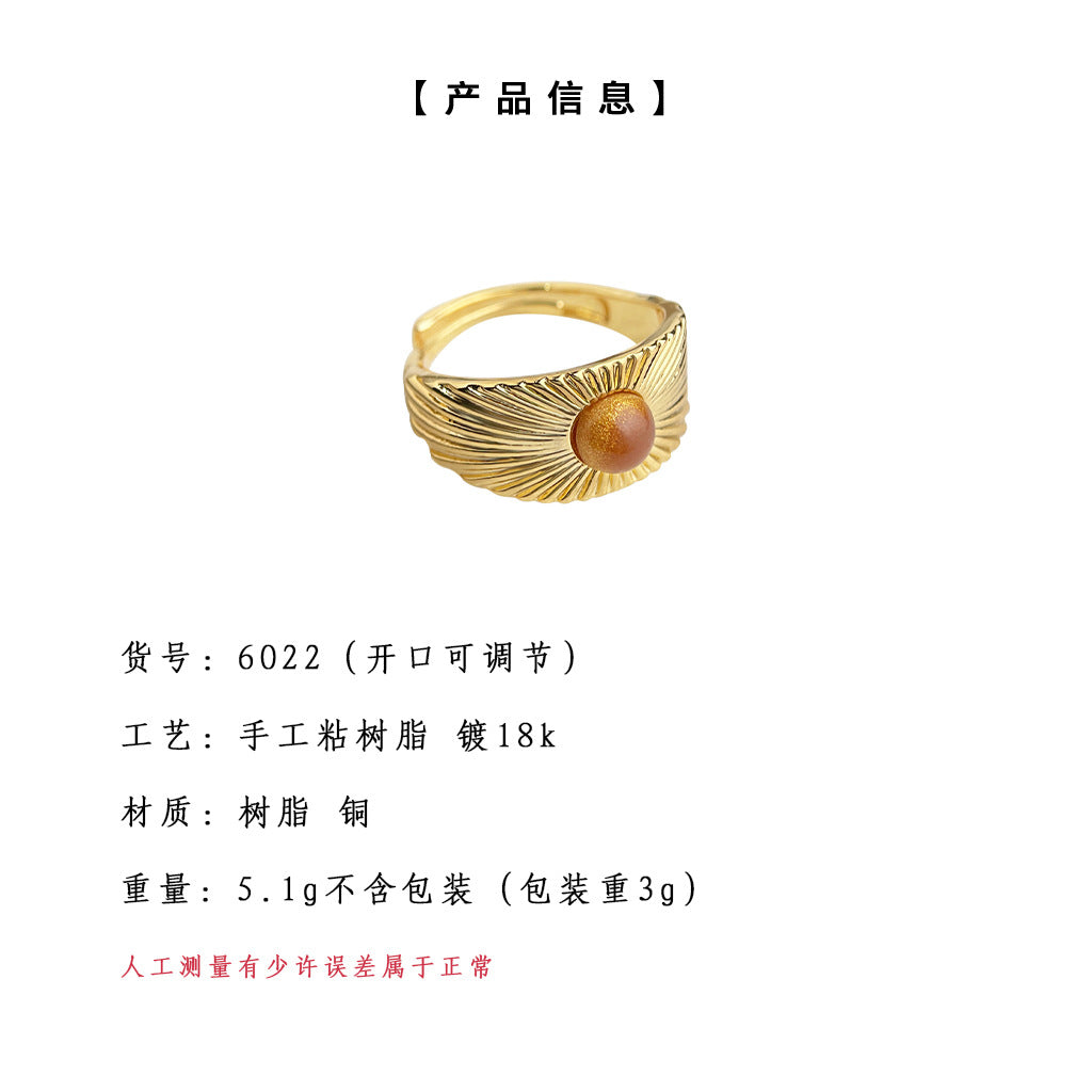 A廠-文藝復古時尚高級感中古風厚鍍18K真金保色 開口可調式戒指手飾品「6022」25.05-2