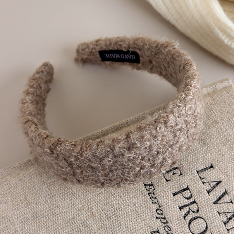 E廠-2025新款秋冬毛毛絨絨羊卷毛頭箍寬邊壓髮卡髮捆頭飾高顱頂髮箍女「27649」25.11-1