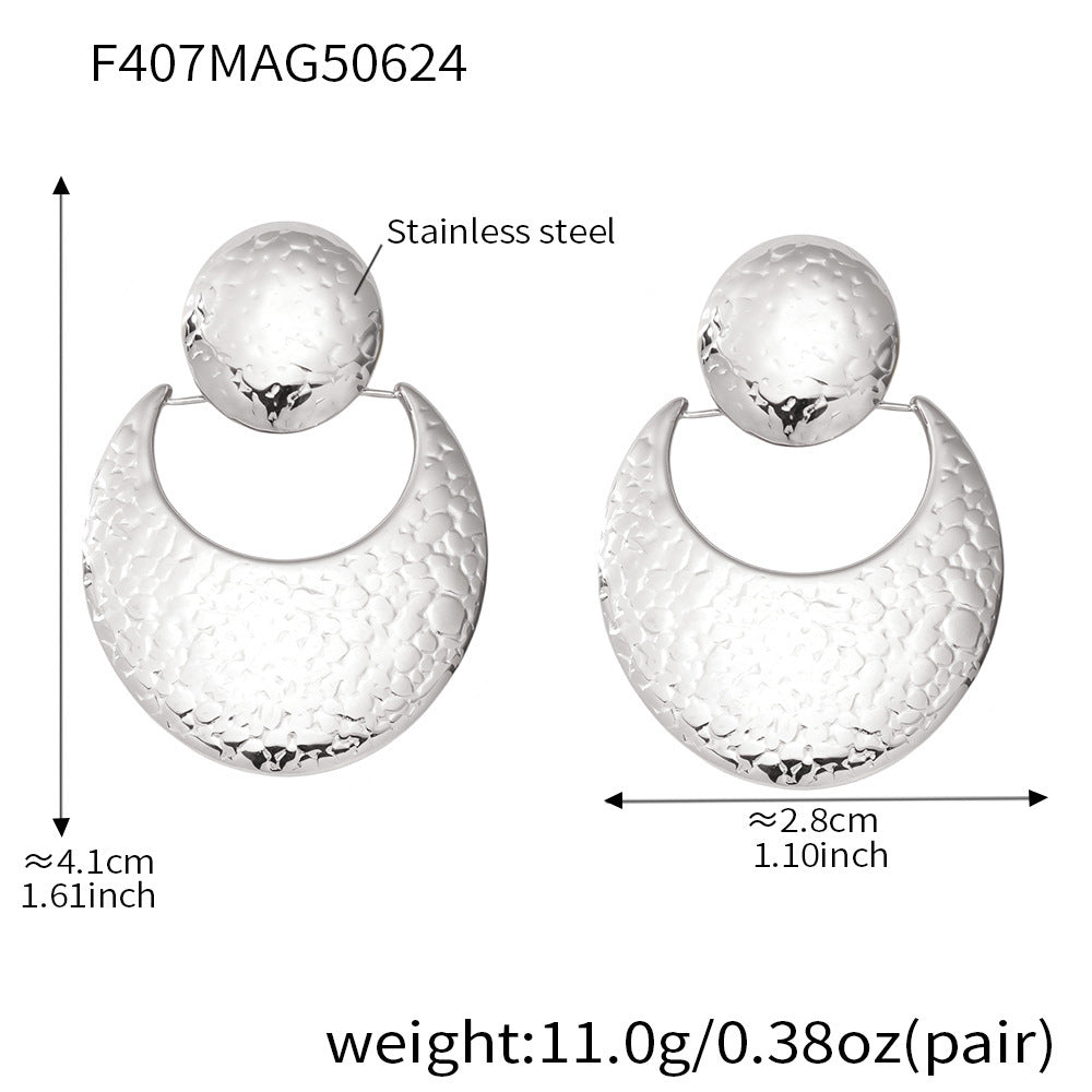 B廠-歐美拼色不鏽鋼耳環 小眾耳釘耳飾earrings曲面錘紋質量誇張耳環「F407」25.12-1