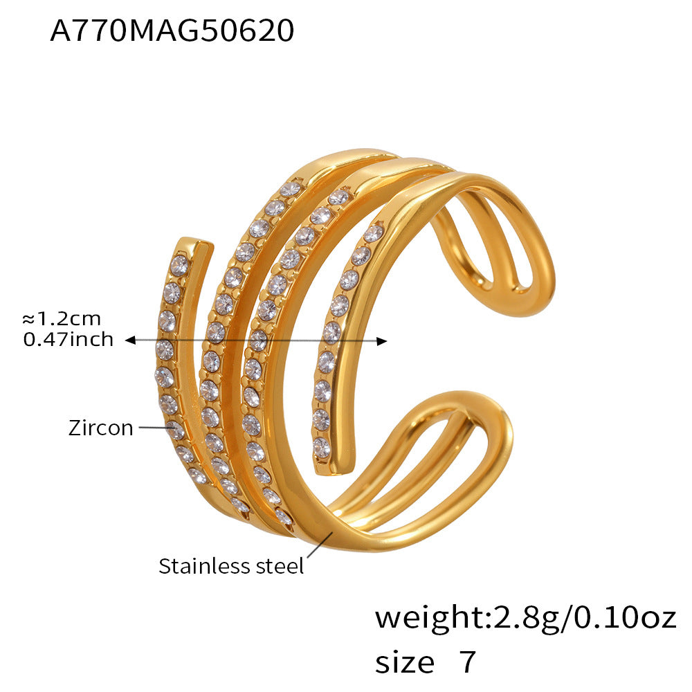 B廠-不鏽鋼5A鋯石開口戒指不掉色小眾設計感指環ring歐美風飾品「A768」25.06-4