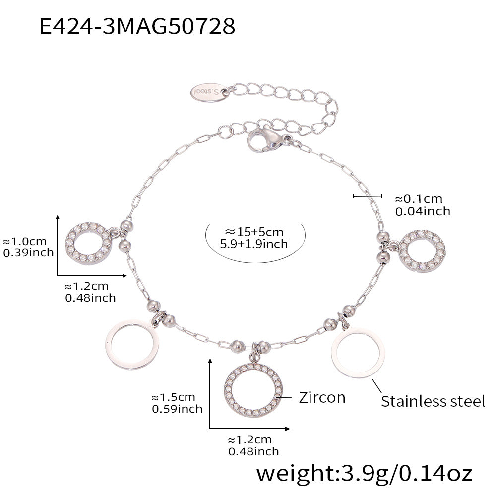 B廠-ins風小眾DIY圓圈鋯石手鍊不鏽鋼18K金女式手圈不掉色飾品「E424」25.08-1