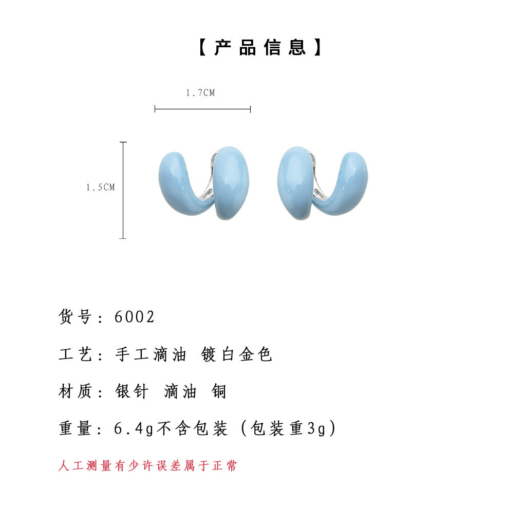 A廠-藍色線條奶藍滴釉豆豆前後兩戴小眾設計感925銀針耳環工廠耳飾一款兩戴「6002」25.05-2
